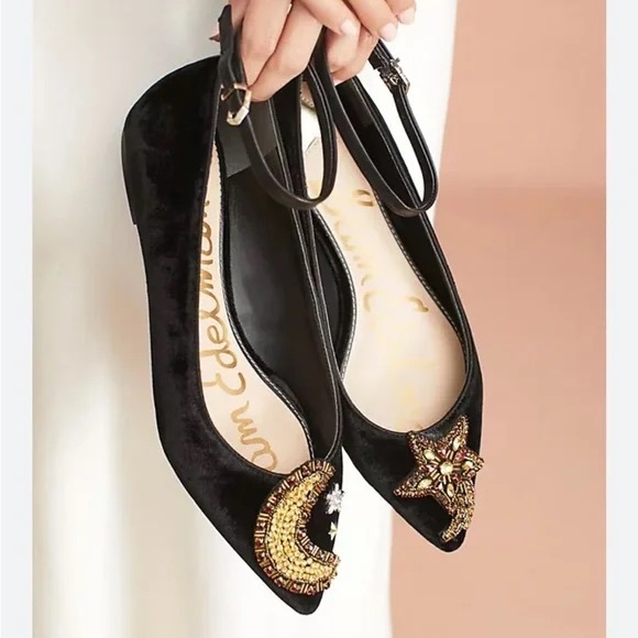 NWOT Sam Edelman lRexley Velvet Ballet Flat w/ Crystal Celestial Embellishments - Picture 1 of 14
